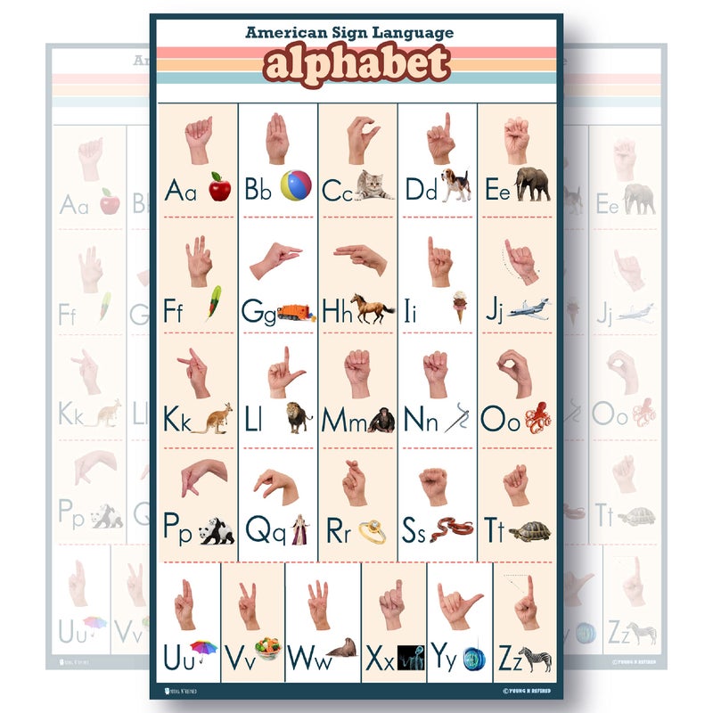Young N Refined ملصق لغة الإشارة للأطفال الأبجدية كبير مُغلف بالصور (18x30) - Image 1